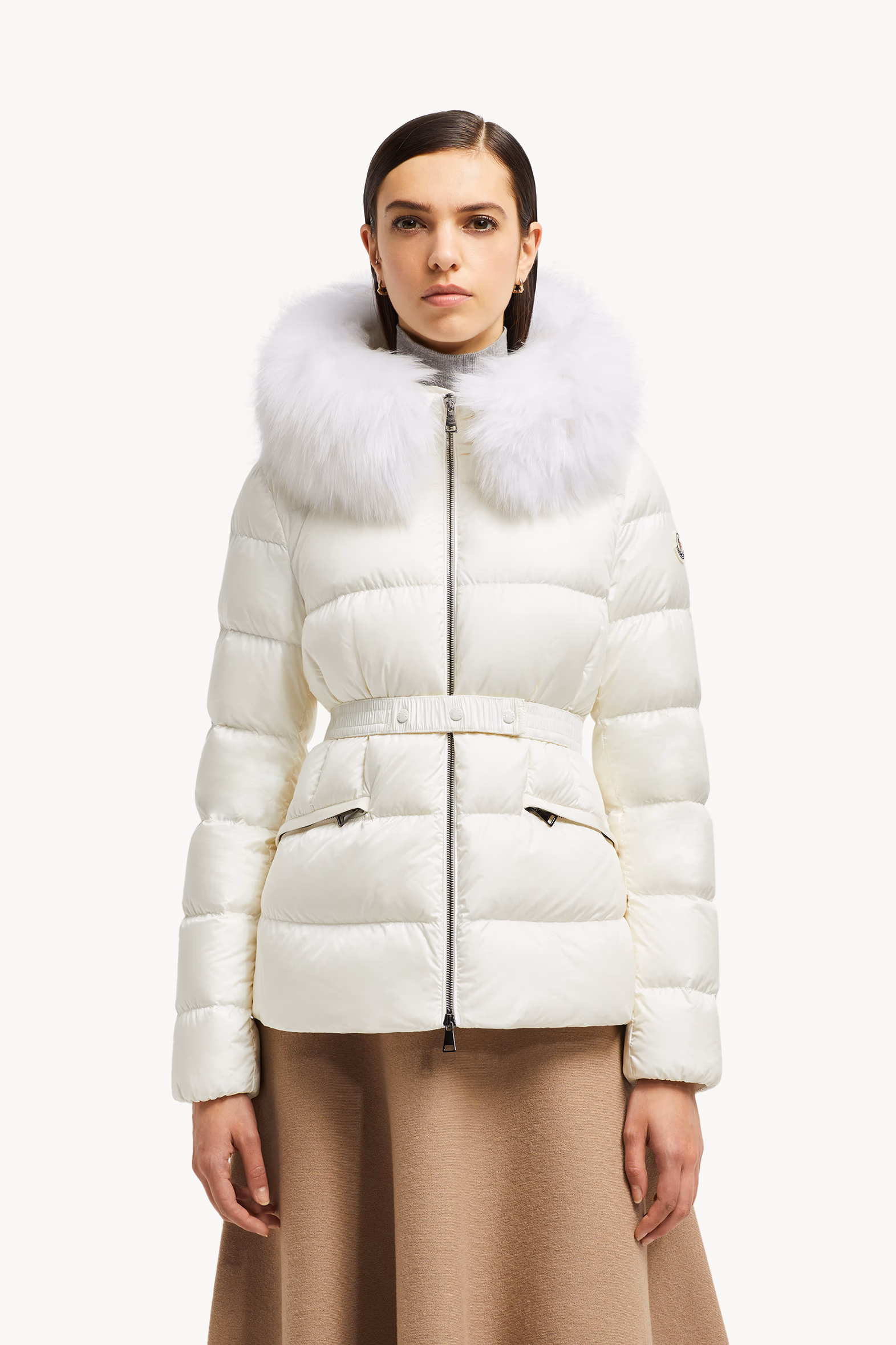 Doudoune courte à capuche bordée de shearling Boed Femmes Blanc Moncler 3